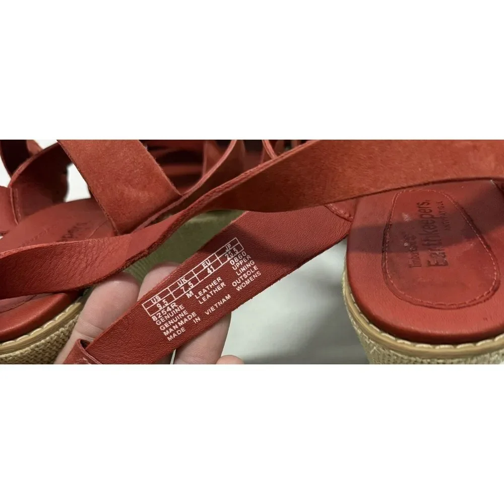 Timberland Earthkeepers Dark Orange Rust Red‎ Wedge Sandals SZ 9.5M
